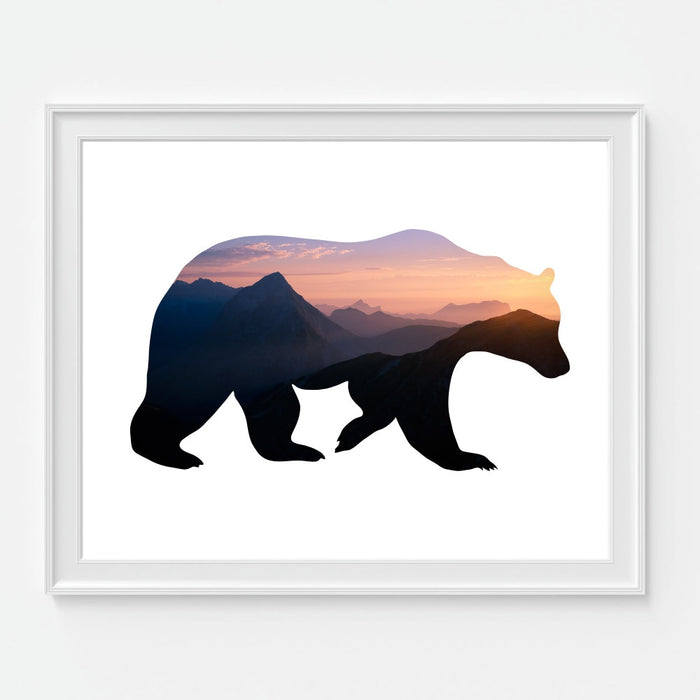 Bear Wall Art with Mountain Scenery