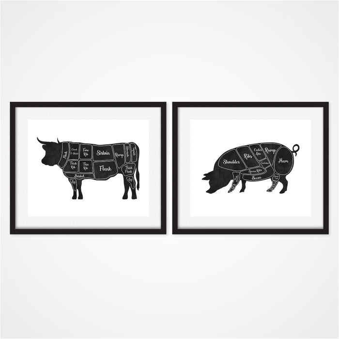 Butcher Wall Art includes cow and pig