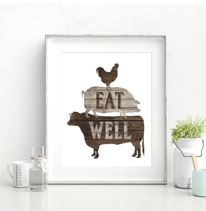 Eat Well Wall Art with a cow pig and chicken