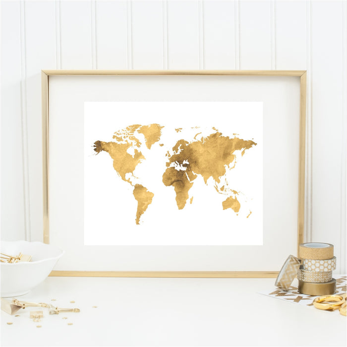 Gold Tone World Map Art