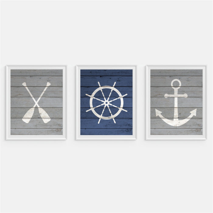 Nautical Art Prints Oar ship wheel anchor