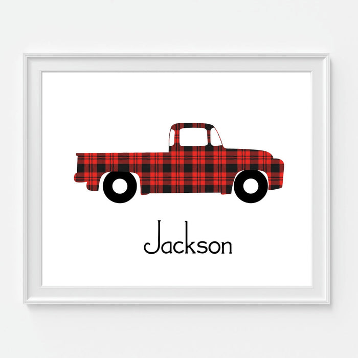 Personalized Plaid Truck Wall Art Childrens Rustic Decor