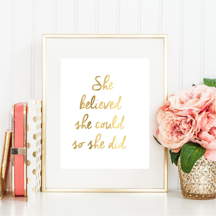 She Believed She Could So She Did Gold Wall Art