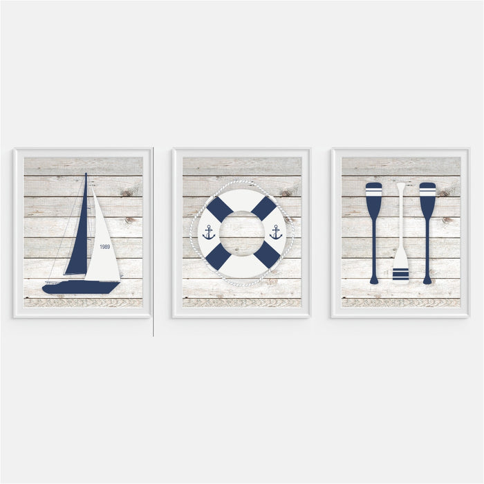 Nautical Art Prints Sailboat, Buoy and Oars