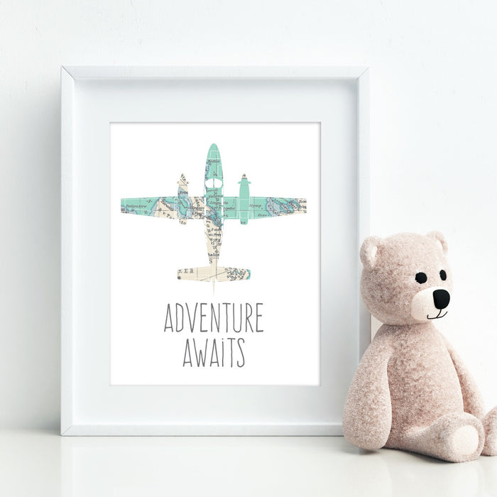 Adventure Awaits Airplane Wall Art