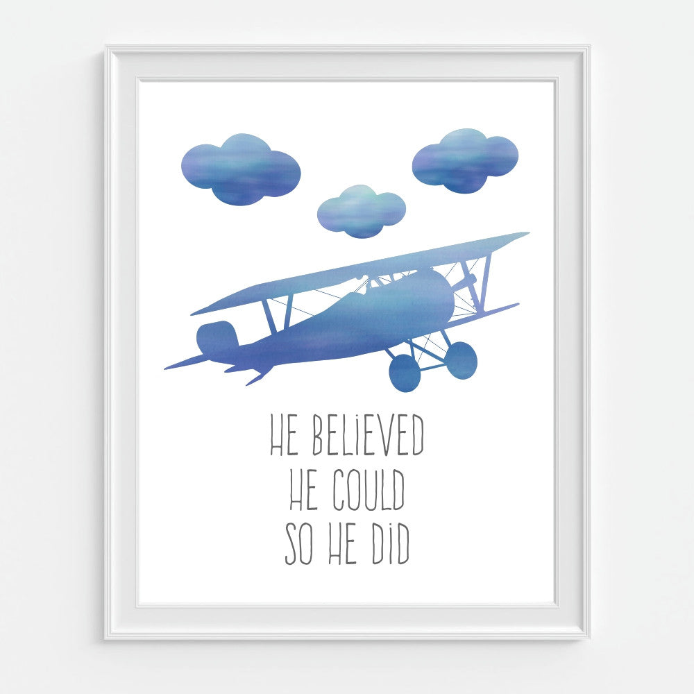 He Believed He Could So He Did Blue Airplane Wall Art