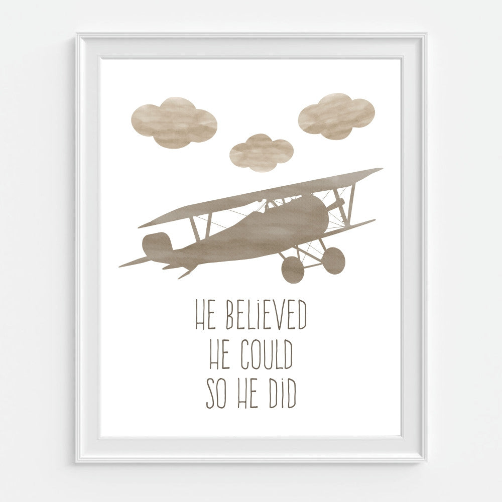 He Believed He Could So He Did Brown Airplane Wall Art