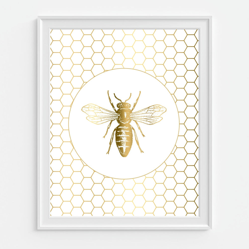 Honeycomb Gold Bee Art Print