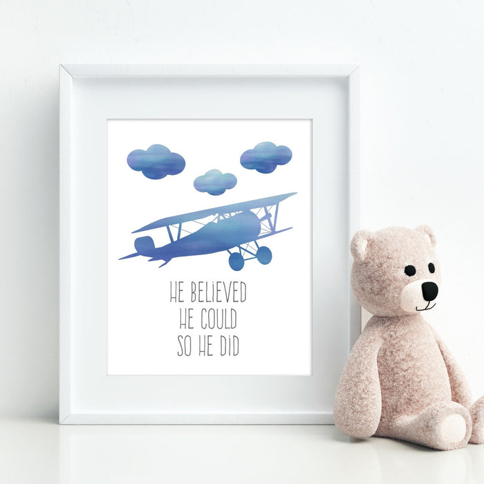 Blue Airplane Wall Art He Believed He Could So He Did