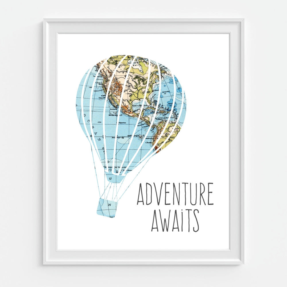Adventure Awaits Blue Hot Air Balloon Art Print