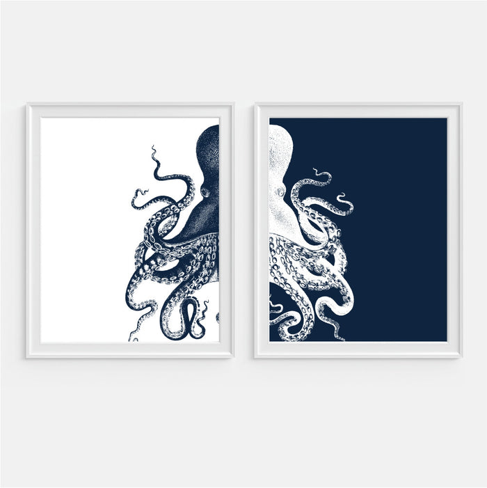 Blue Octopus Art Print - Split Octopus