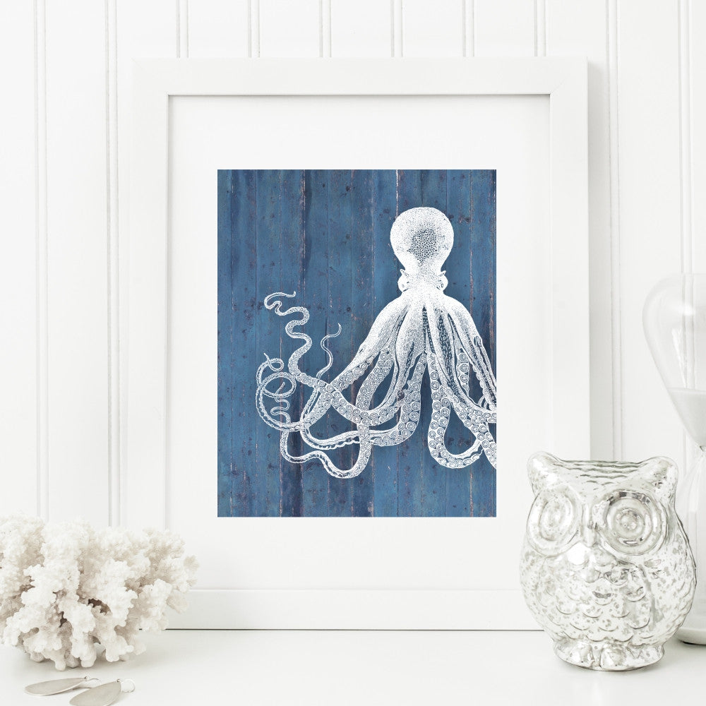 Octopus Art Print Blue Background