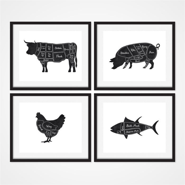 Butcher Wall Art Cow Pig Chicken and Fish
