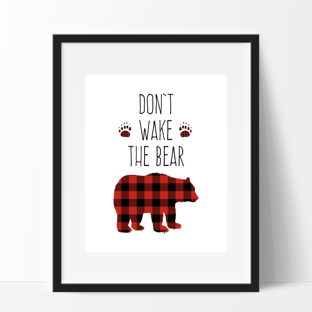 Don't Wake The Bear Red Plaid Wall Art