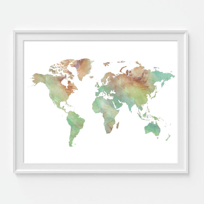 Earthtone Watercolor World Map Gallery Art