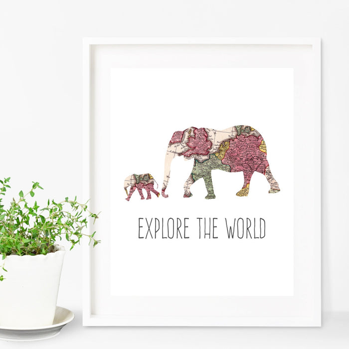 Elphant and Baby Explore The World Wall Art