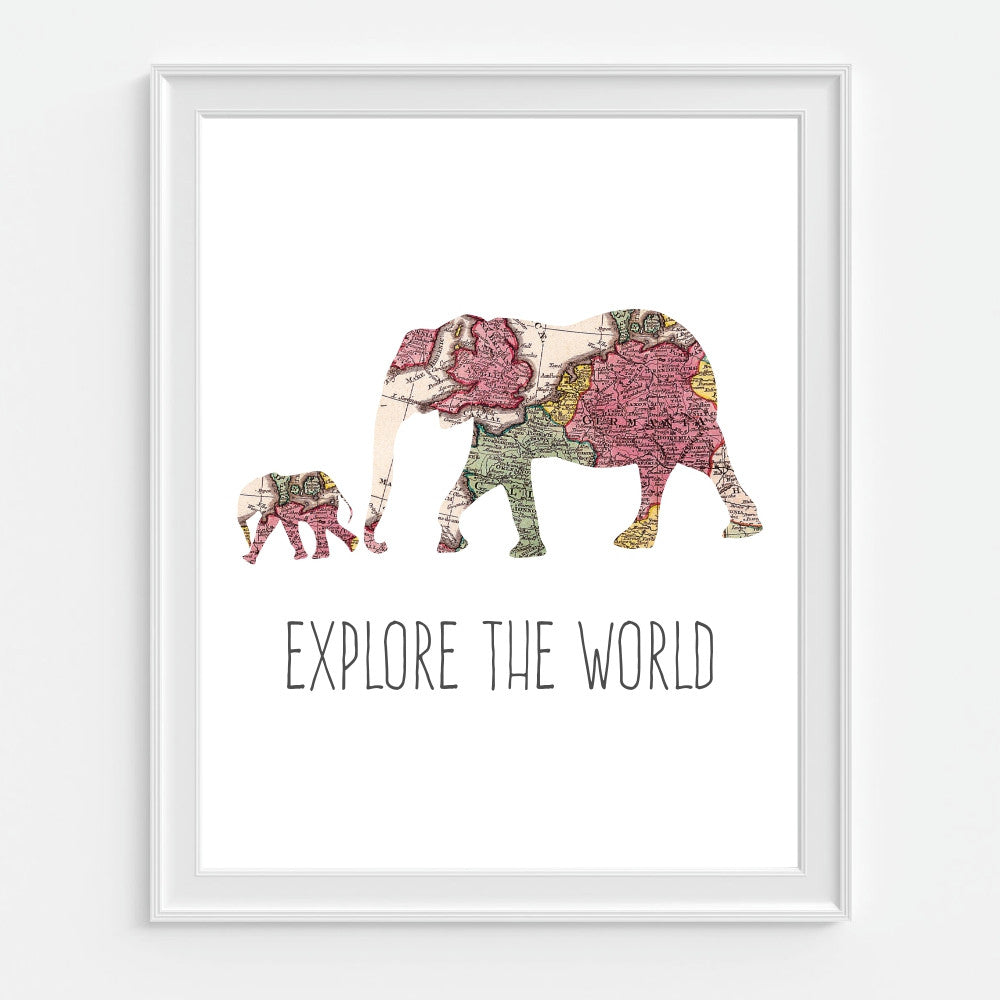 Explore The World Elephant And Baby Art Print