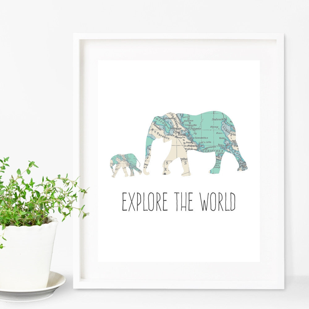 Explore The World Elephant and Baby Art Print