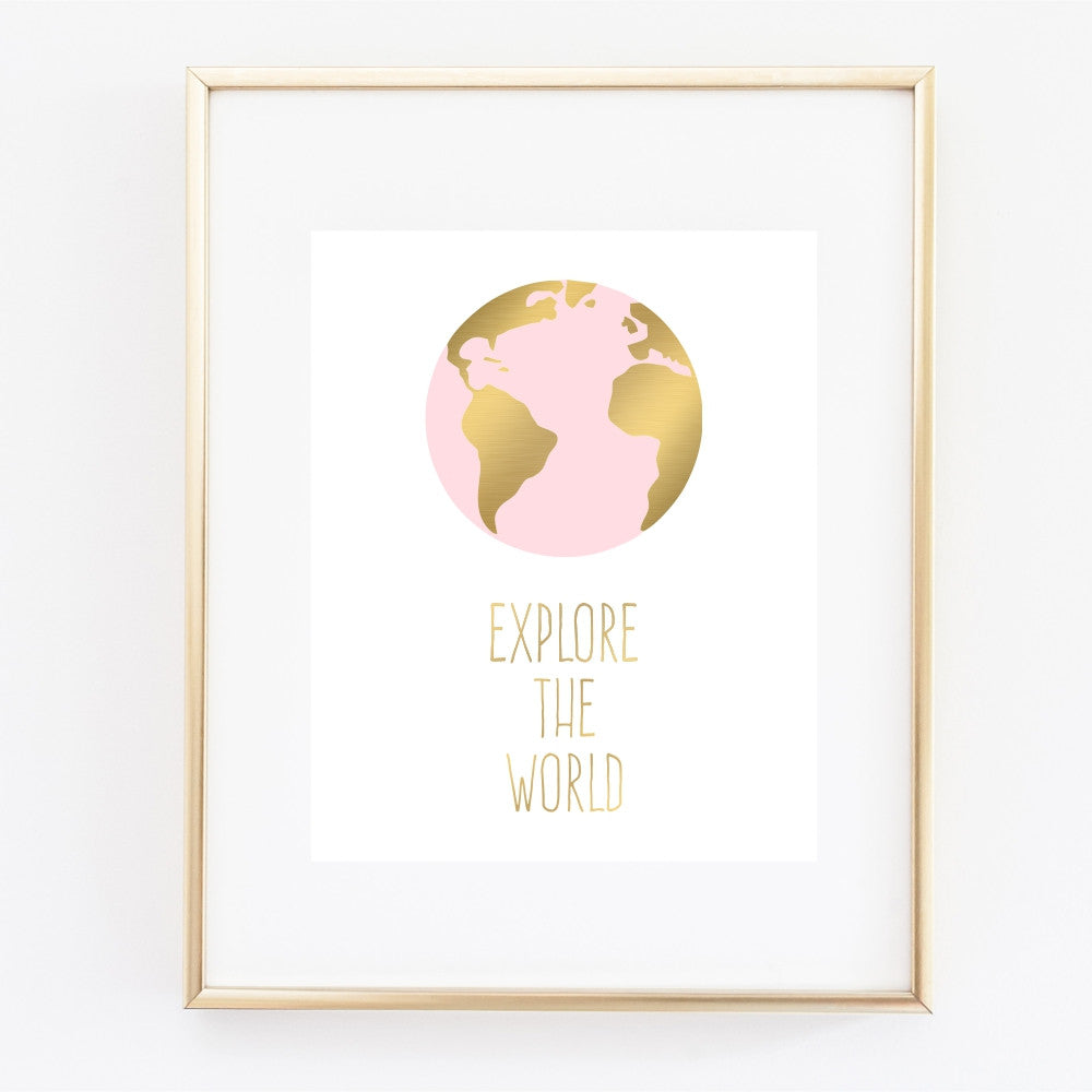 Pink and Gold Children's Wall Art Go Explore