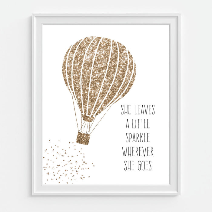 Gold Glitter Hot Air Balloon Print. She Leaves A Little Sparkle Wherever She Goes