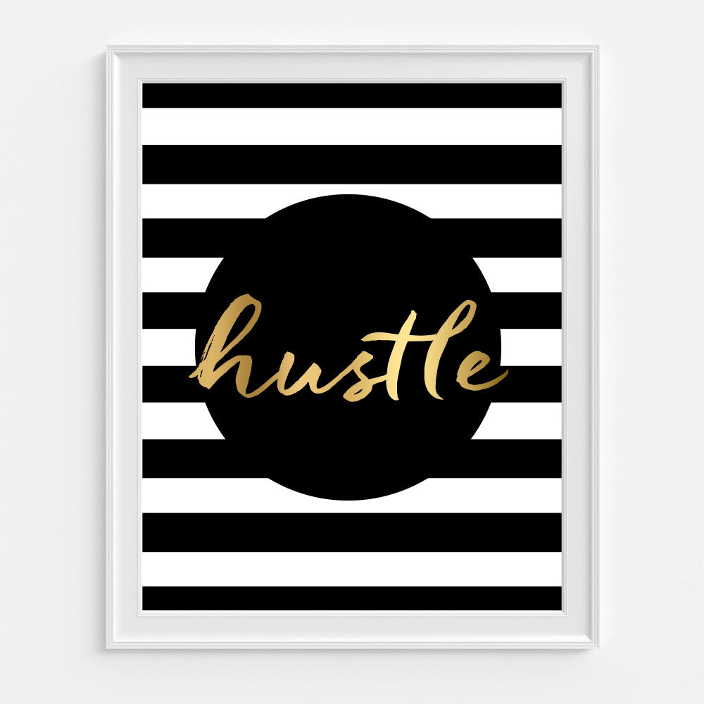 Hustle Art Print in Black And White Stripes