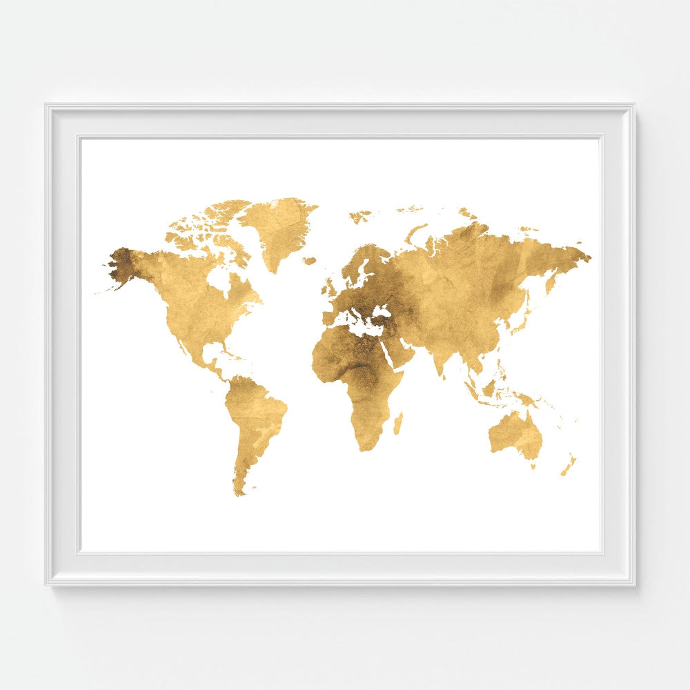 Gold World Map Wall Art