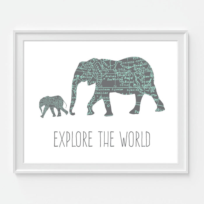 Gray Elephants Mother and Baby Wall Art