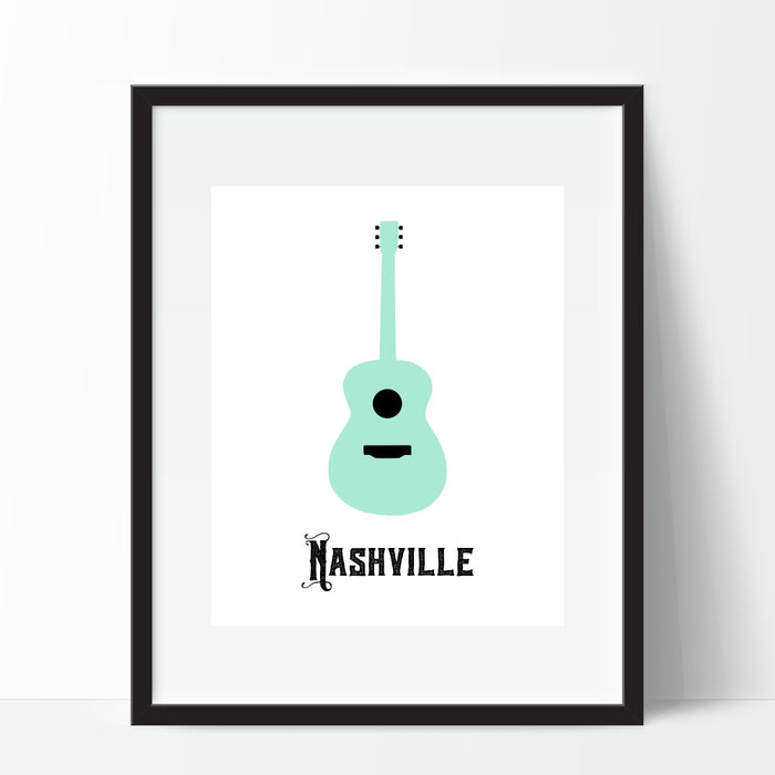 Nashville Tennessee Teal Guitar Wall Art