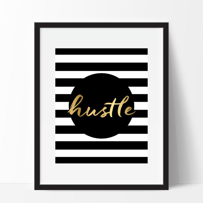 Hustle Wall Art in Black and White Stripes