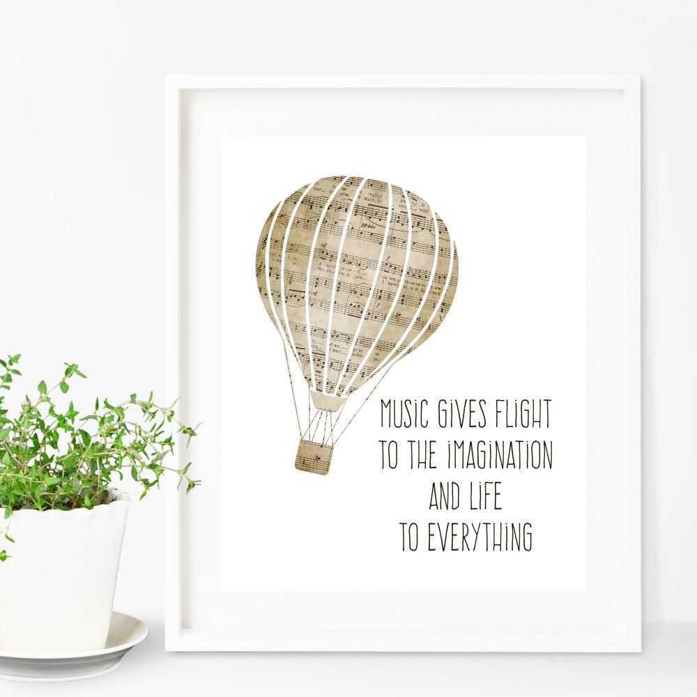 Music Gives Flight to the Imagination and Life To Everything Plato Hot Air Balloon Wall Art