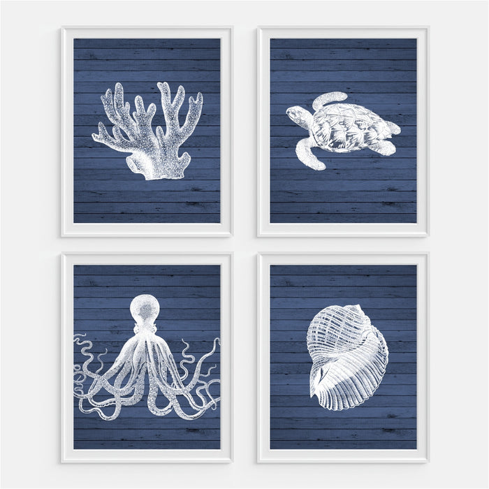 Nautical Beach Collection Wall Art Coral Sea Turtle Octopus Seashell