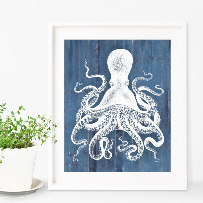 Octopus Art Blue Background