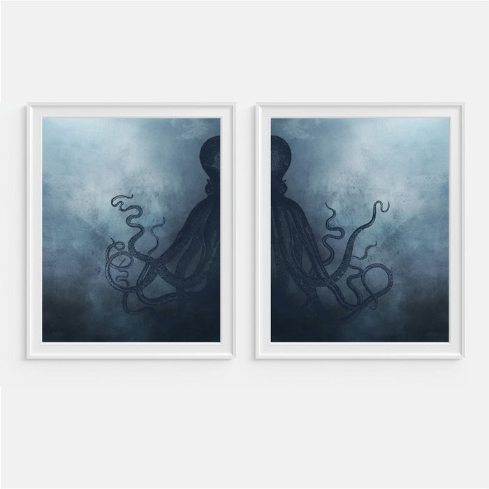 Split Blue Octopus Wall Art