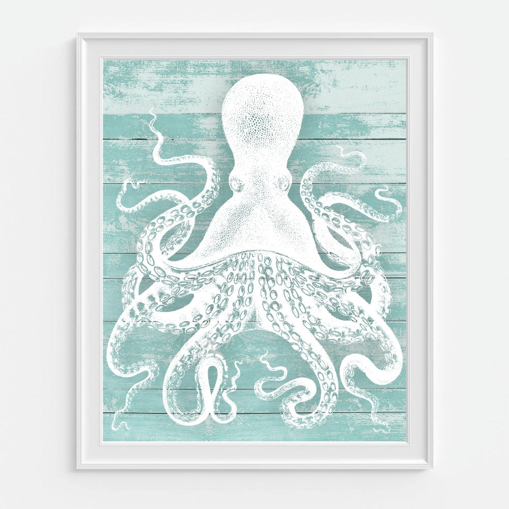 Octopus Wall Art Teal White