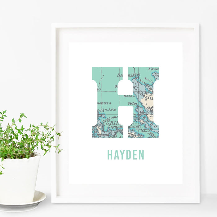 Personalized Childrens Initial Wall Art World Map