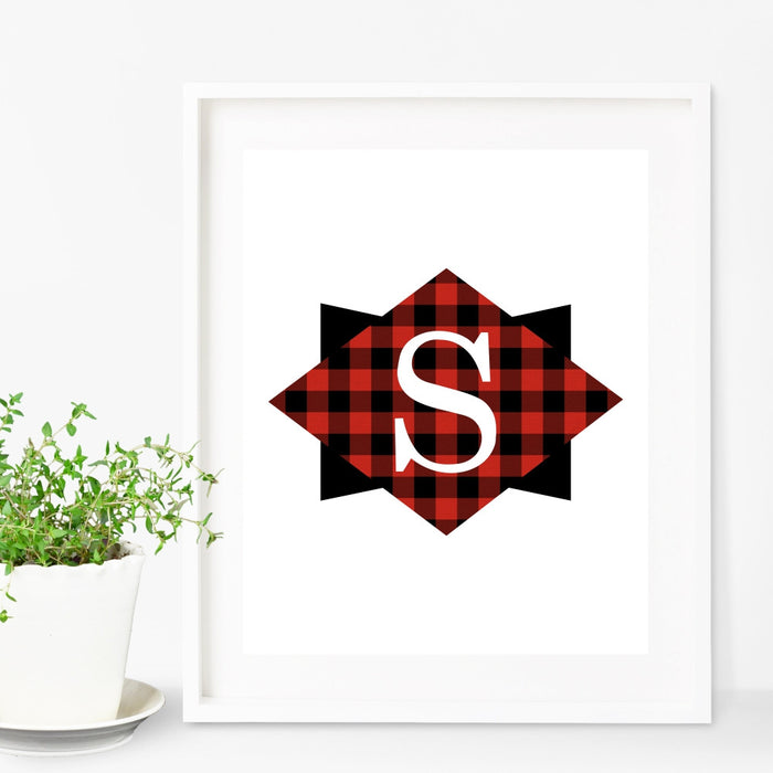 Personalized Woodland Plaid Initial Wall Art