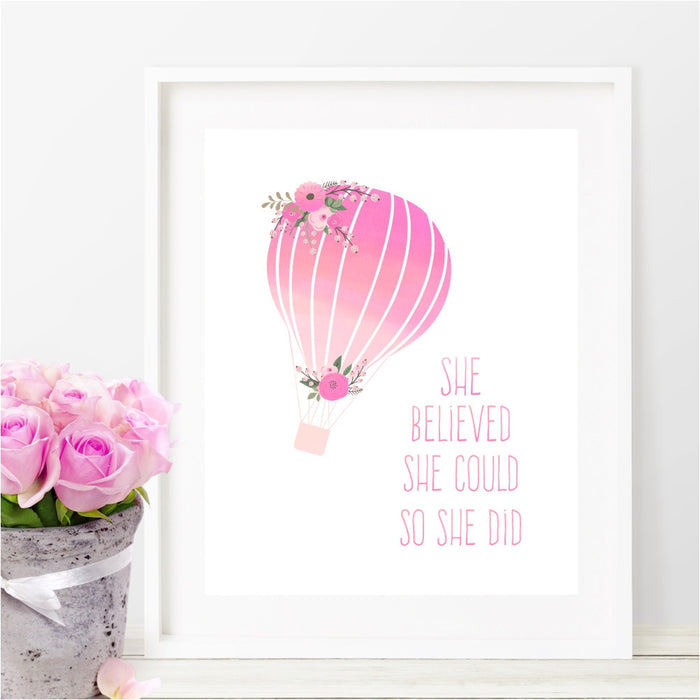 She Believed She Could So She Did Pink Hot Air Balloon Wall Art
