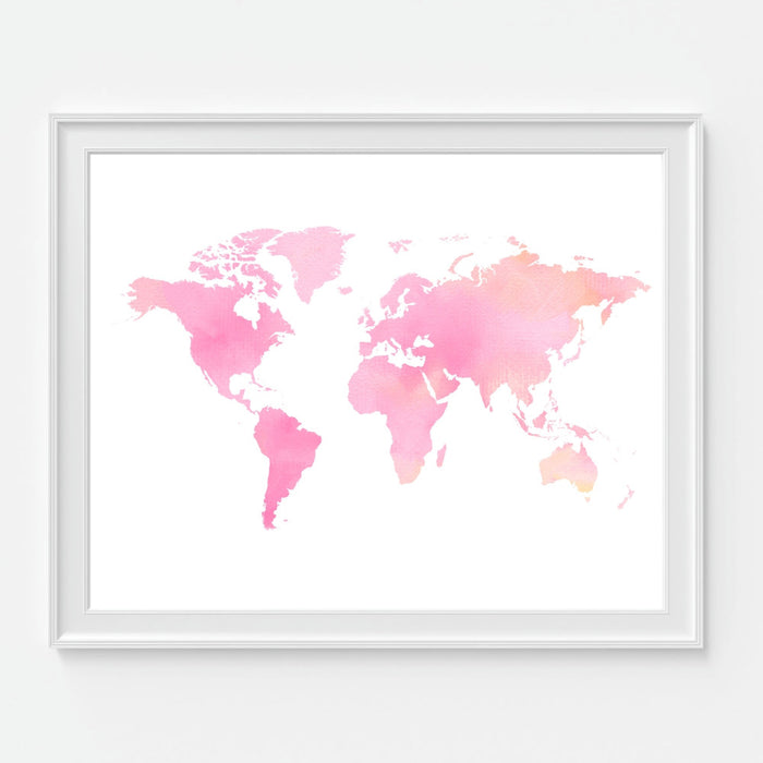 Pink Watercolor World Map