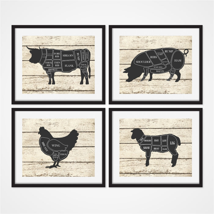 Butcher Wall Art Rustic Cow Chicken Pig and Lamb