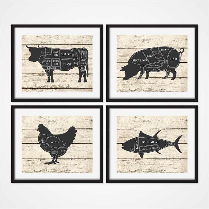 Rustic Butcher Wall Art - Pig Cow Chicken Pig