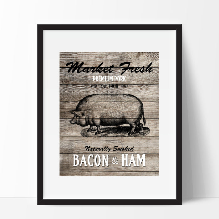 Rustic Kitchen Farmhouse Wall Art Market Fresh Bacon & Ham Pig