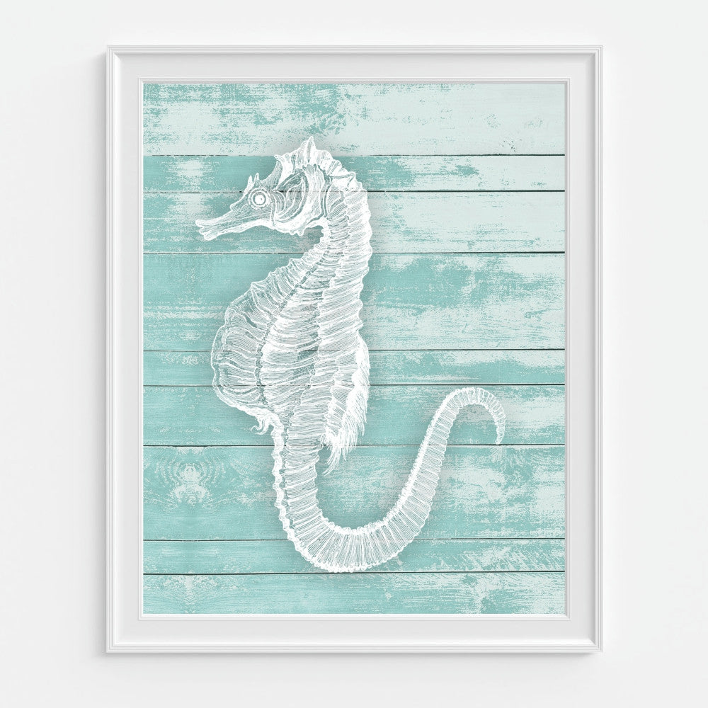 Seahorse Wall Art on a Teal Wood Background