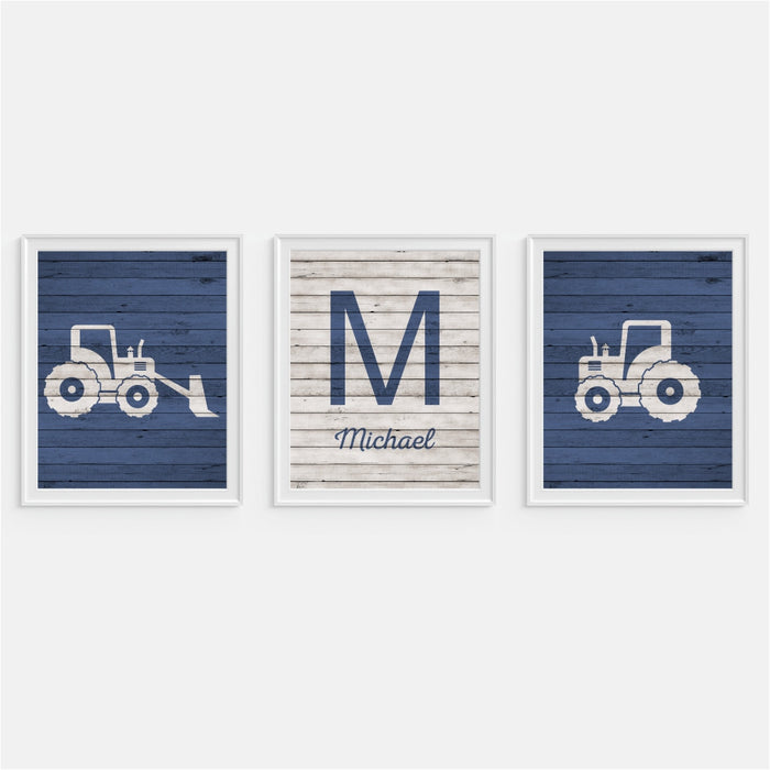 Tractor and Bulldozer Wall Art personalized initial print