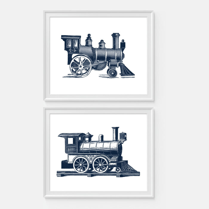 Two Blue Train Art Prints