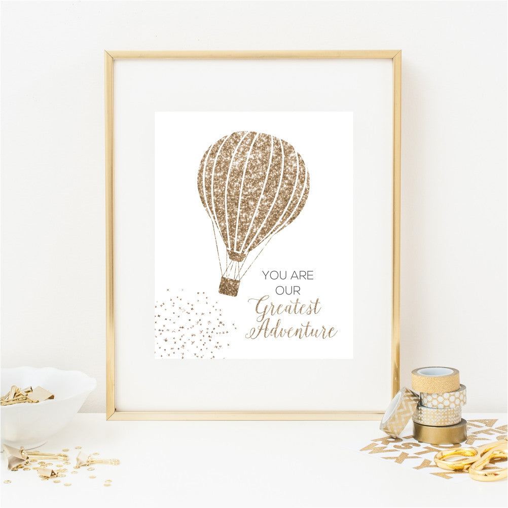 You Are Our Greatest Adventure Gold Glitter Hot Air Balloon Art